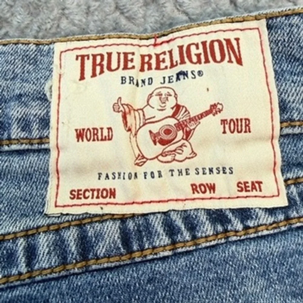 True‎ Religion Geno Relaxed Slim Jeans Size 34x29 Blue Big T Flap Denim